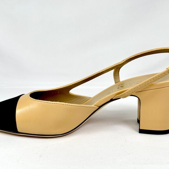 CHANEL SLINGBACK CAP TOE HEELS BEIGE - Picture 2 of 12